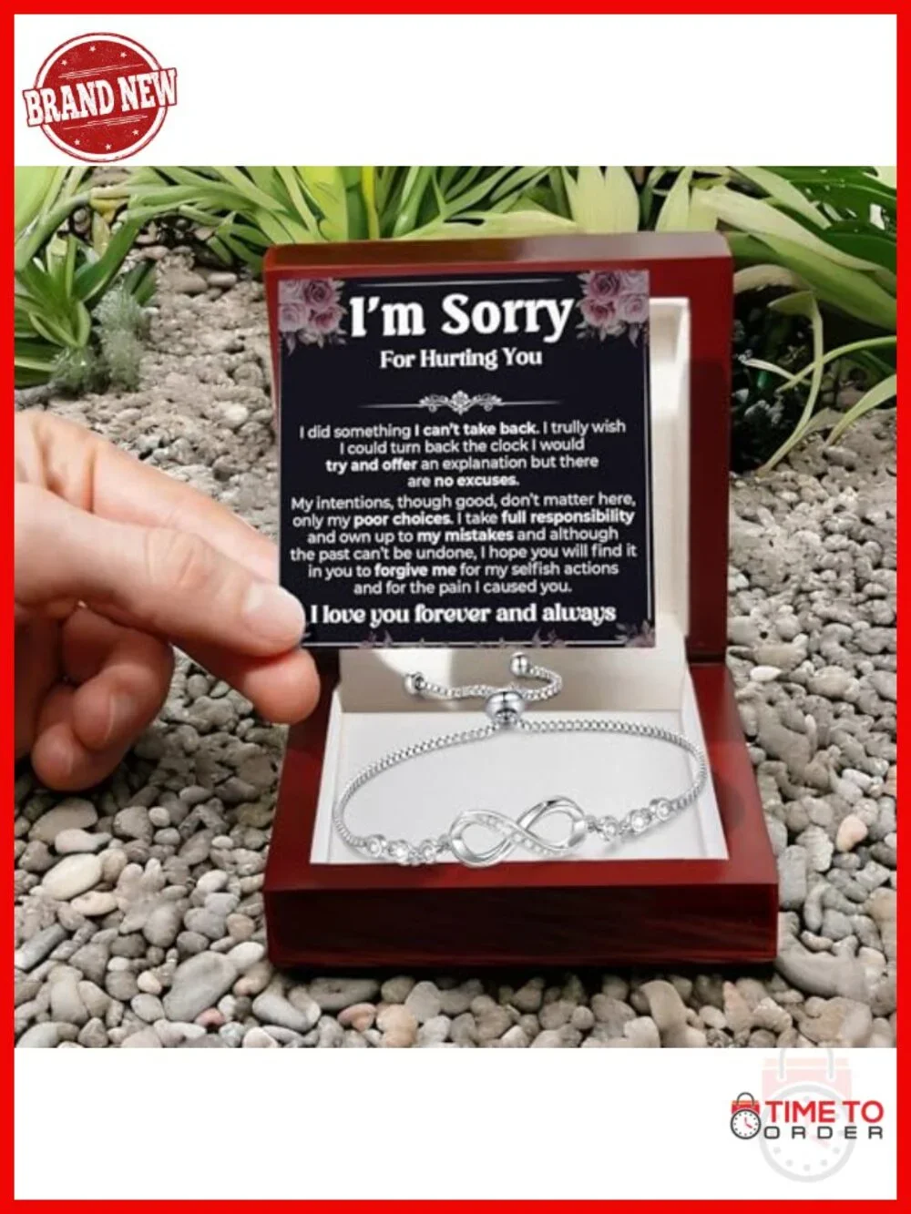 Apology Gifts for Her - Sorry Bracelet with Infinity Charm, White Gold Plated